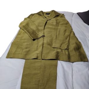 Lafayette 148 OfNew York Green Polished Linen Pant Set Size 14 (top/bottom)